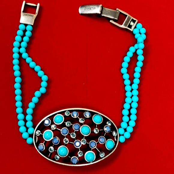 Givenchy Vintage Turquoise Crystal Logo Bracelet NeverUsed - Picture 5 of 8